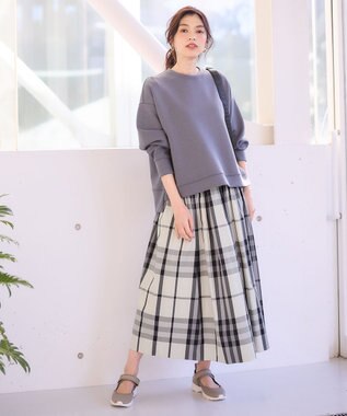 ANY 【ウエストゴム】タックギャザースカート ブラックチェック