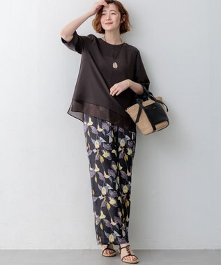 23区 S 【吸水速乾/UVカット/接触冷感】ストレッチジョーゼット シアーコンビ カットソー ダークブラウン系