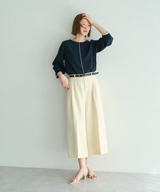 YECCA VECCA 配色パイピングブラウス Navy