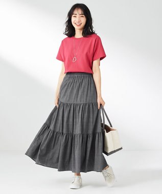 ANY 【ウエストゴム】シャンブレーライクティアード スカート グレー系
