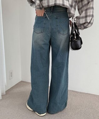 WEGO モチーフデニムタックパンツ デニム中濃加工色