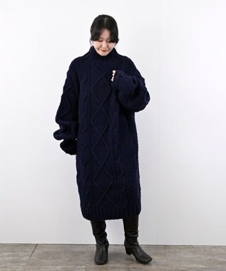 LENO ARAN ONEPIECE　アラン柄ニットワンピース NAVY