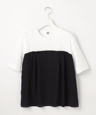 J.PRESS LADIES L 【洗える】ドッキングジャージー ビスチェライク プルオーバー オフ×ブラック系