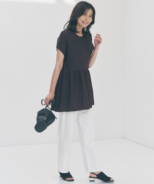 UNFILO L スゴ機能美ニット フレンチスリーブ ペプラム ブラウン