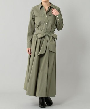 GRACE CONTINENTAL リボン付フレアシャツワンピース カーキ