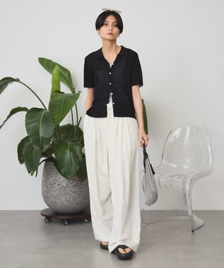 AMERICAN HOLIC 襟付きスキッパー半袖ニットポロ Black