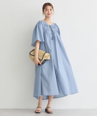 earth music&ecology ギャザーロングワンピース Light Blue