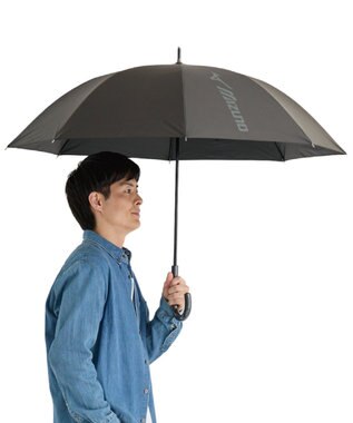 MOONBAT 【大きめ】MIZUNO メンズ 晴雨兼用日傘 長傘 BIGロゴ 遮光 遮熱 UV ユニセックス ブラック