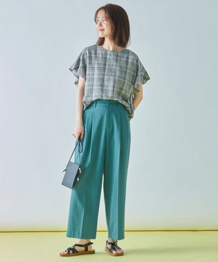 ANY 【洗濯機可能/ウエストゴム】美脚２タック ワイドパンツ ブルーグリーン