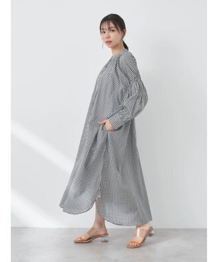 earth music&ecology コットンボイルギャザーワンピース Check Black