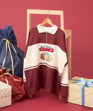 earth music&ecology Ｄｉｓｎｅｙ／レトロコミックハーフｚｉｐスウェット Red