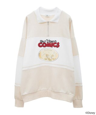 earth music&ecology Ｄｉｓｎｅｙ／レトロコミックハーフｚｉｐスウェット Cream