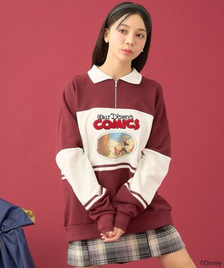 earth music&ecology Ｄｉｓｎｅｙ／レトロコミックハーフｚｉｐスウェット Red
