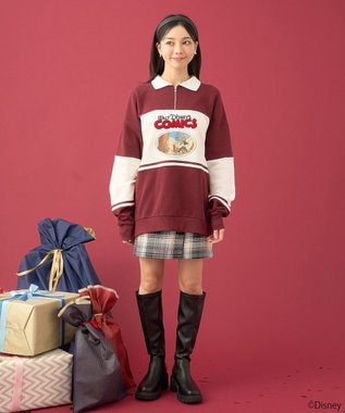 earth music&ecology Ｄｉｓｎｅｙ／レトロコミックハーフｚｉｐスウェット Red