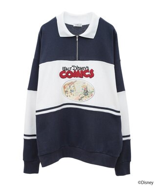 earth music&ecology Ｄｉｓｎｅｙ／レトロコミックハーフｚｉｐスウェット Navy