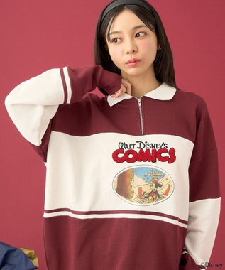 earth music&ecology Ｄｉｓｎｅｙ／レトロコミックハーフｚｉｐスウェット Red