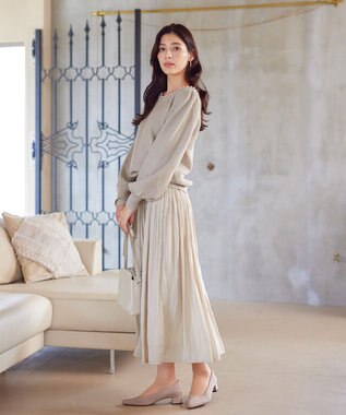 Tiaclasse 【洗える】衿パールニットトップス グレージュ