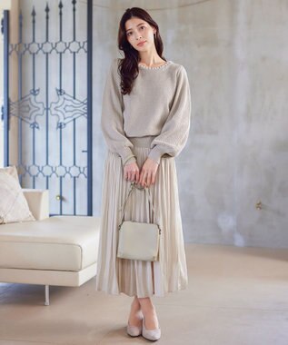 Tiaclasse 【洗える】衿パールニットトップス グレージュ