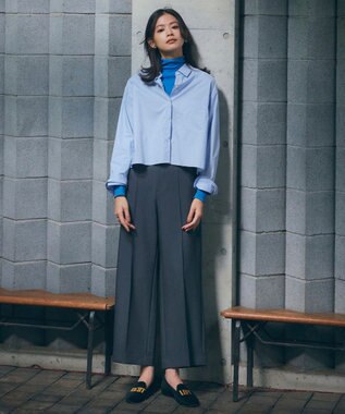 UNFILO 【抗菌防臭】イージーケア クロップド シャツ スカイブルー