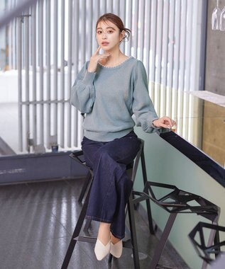 Tiaclasse 【洗える】衿パールニットトップス ミント