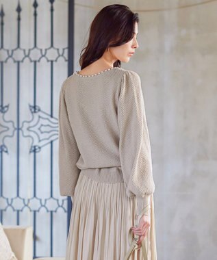 Tiaclasse 【洗える】衿パールニットトップス グレージュ