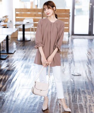 Tiaclasse L 【洗える】ボウタイ風チュニック ピンク