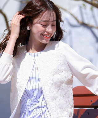 Tiaclasse 【洗える】7分袖前身レースカーディガン オフホワイト