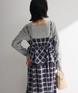 Green Parks ペプラムチェックキャミワンピース Black