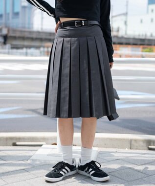 WEGO ベルト付プリーツミドルスカート 杢グレー