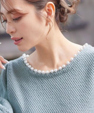 Tiaclasse 【洗える】衿パールニットトップス ミント