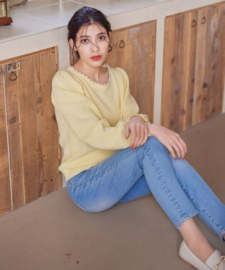 Tiaclasse 【洗える】衿パールニットトップス イエロー