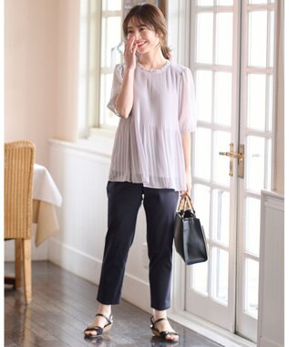 ANY SIS 【撥水】サテンストレッチビューティ パンツ ネイビー