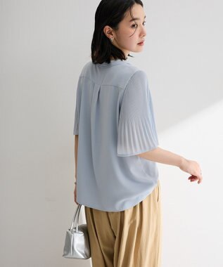 Green Parks 袖プリーツブラウス Blue Gray