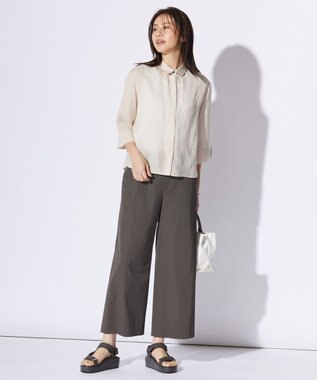 J.PRESS LADIES 【洗える・吸水速乾】麻シェルドライ セミワイド パンツ スレート系