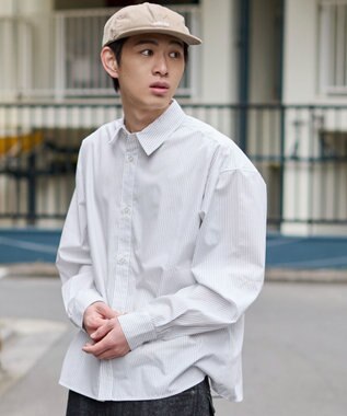 WEGO 【ユニセックス着用ITEM/MLサイズ展開】クロップドブロードシャツ ホワイトストライプ