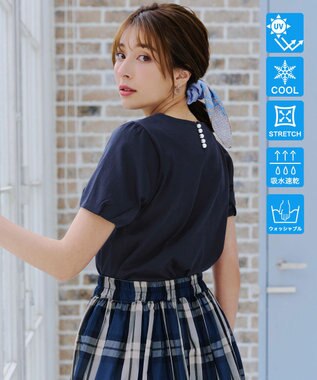 Tiaclasse 【UVケア・接触冷感】“あまラク” タックパフスリーブカットソートップス ネイビー