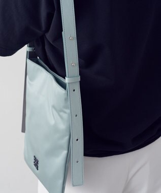 russet バイカラーレザーベルトフラットショルダーバッグ(SF-278) Sax