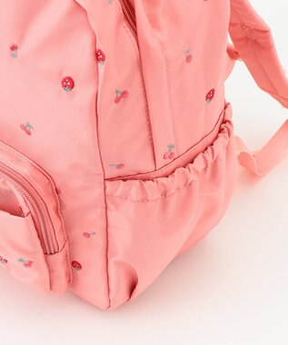 ANY KIDS 【10L容量】総柄刺繍リュック ピンク（イチゴ×サクランボ）