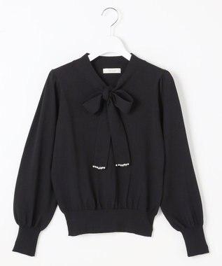 Feroux 【洗える】プチパールボウタイ ニット ブラック系