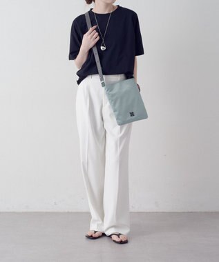 russet バイカラーレザーベルトフラットショルダーバッグ(SF-278) Sax