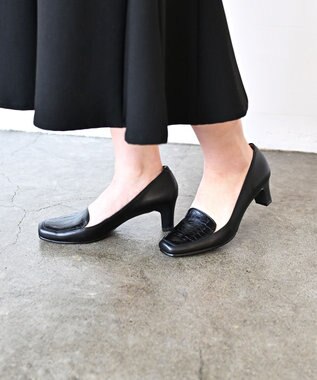 Pointer 日本製 クロコ型押しパンプス ブラック(コンビ)