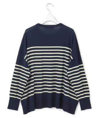 23区 【WEB限定カラーあり/洗える】ウーステッドウール ワイドシルエット ニット [WEB限定]ネイビー×アップル