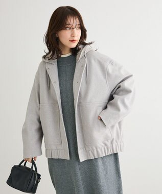 Green Parks ニットフード付きウーリーブルゾン Gray Mixture