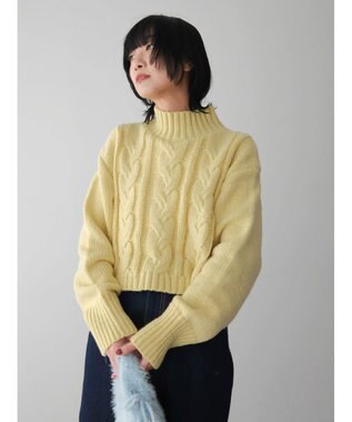 Green Parks ショート丈ケーブルニットプルオーバー Yellow