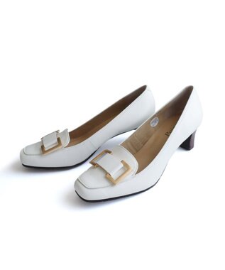 Pointer 日本製 本革バックルパンプス オフホワイト