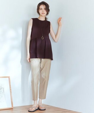 23区 【SLOW/洗える】バックサテンストレッチ ベイカーパンツ ベージュ系