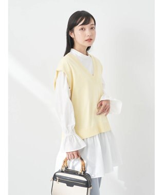 earth music&ecology ＳＥＴ２点Ｖネックベスト＋スタンドカラーチュニック Ivory