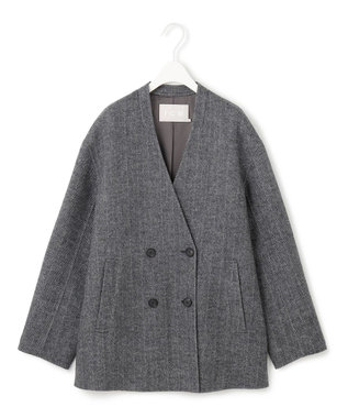 ICB WoolRever ノーカラーショートコート ヘリンボーン系