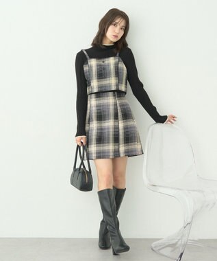 earth music&ecology コットンツイルチェックビスチェ Black