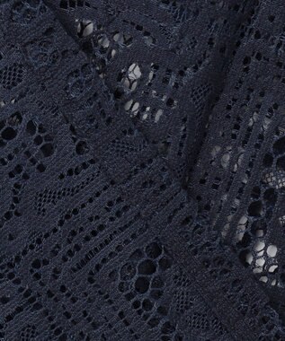 J.PRESS LADIES 【洗える】モザイクレース ハーフスリーブ ブラウス ネイビー系